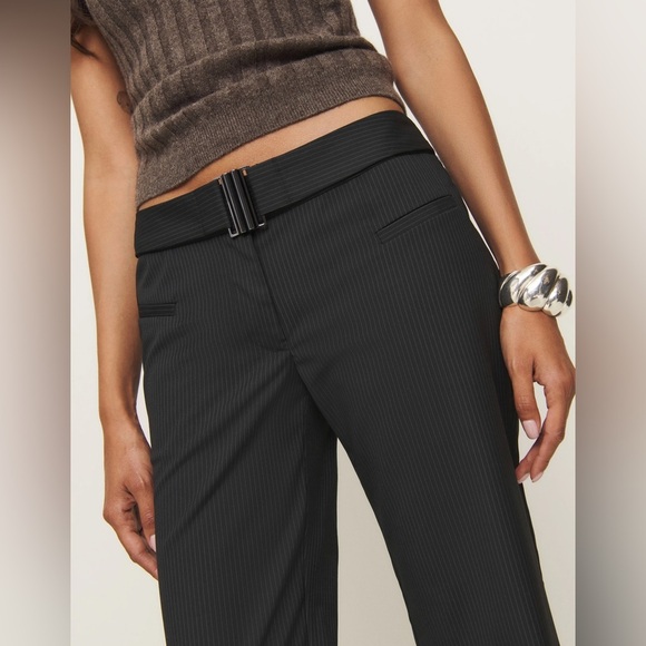 NWT Reformation X Camille Rowe Black Pinstripe Cherie Pant Trousers Size 12 - Picture 1 of 15